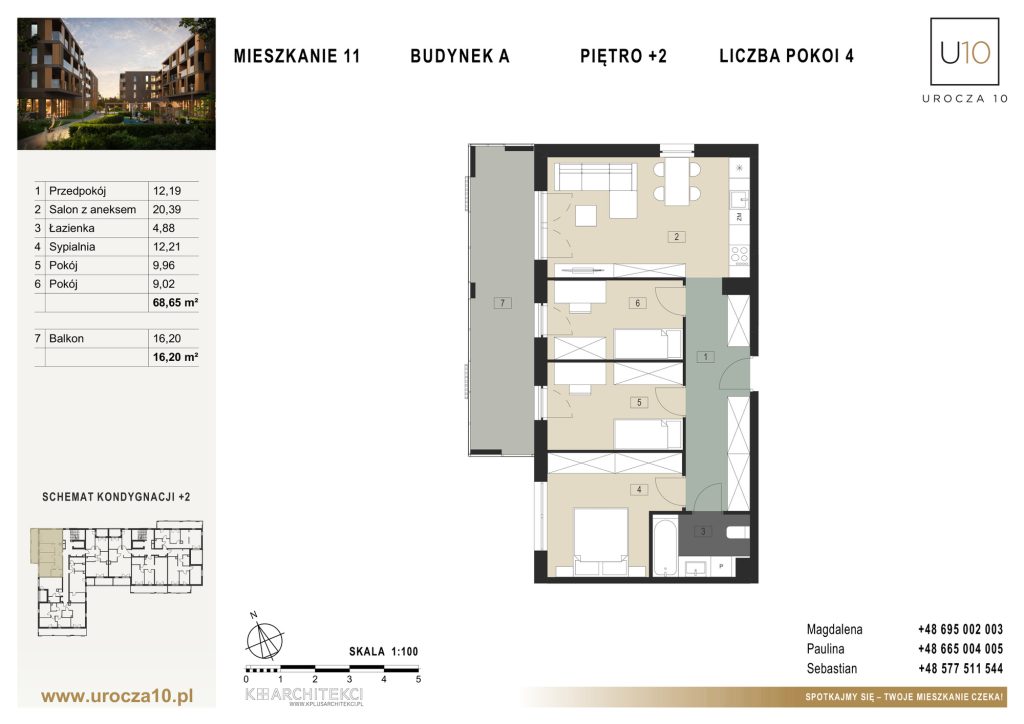 Rzut mieszkania A.11 — Mieszkanie 11 • Budynek A • Piętro +2 • 4 pokoje