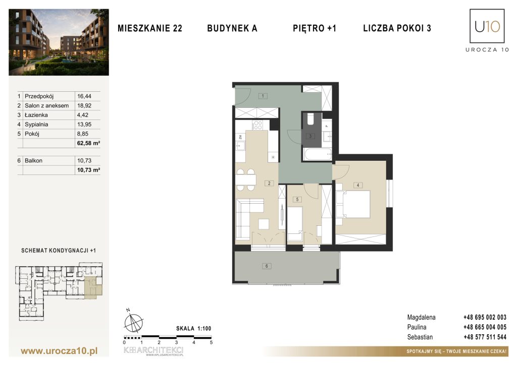 Rzut mieszkania A.22 — Mieszkanie 22 • Budynek A • Piętro +1 • 3 pokoje