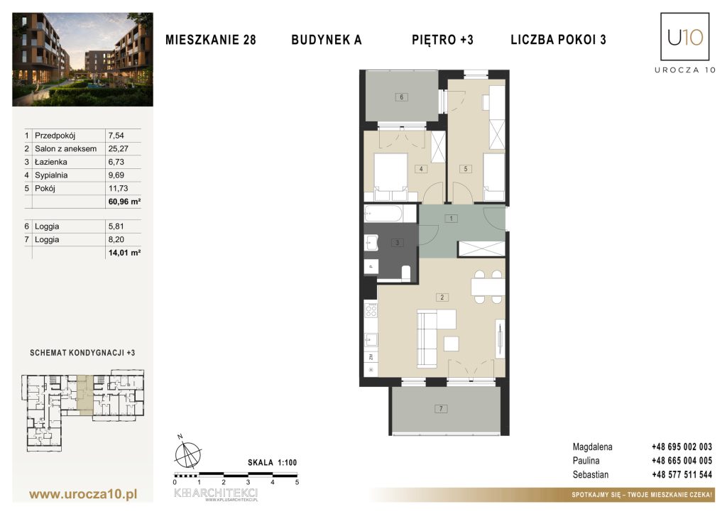 Rzut mieszkania A.28 — Mieszkanie 28 • Budynek A • Piętro +3 • 3 pokoje