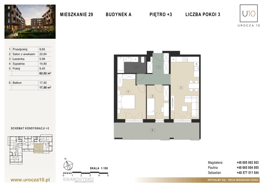 Rzut mieszkania A.29 — Mieszkanie 29 • Budynek A • Piętro +3 • 3 pokoje