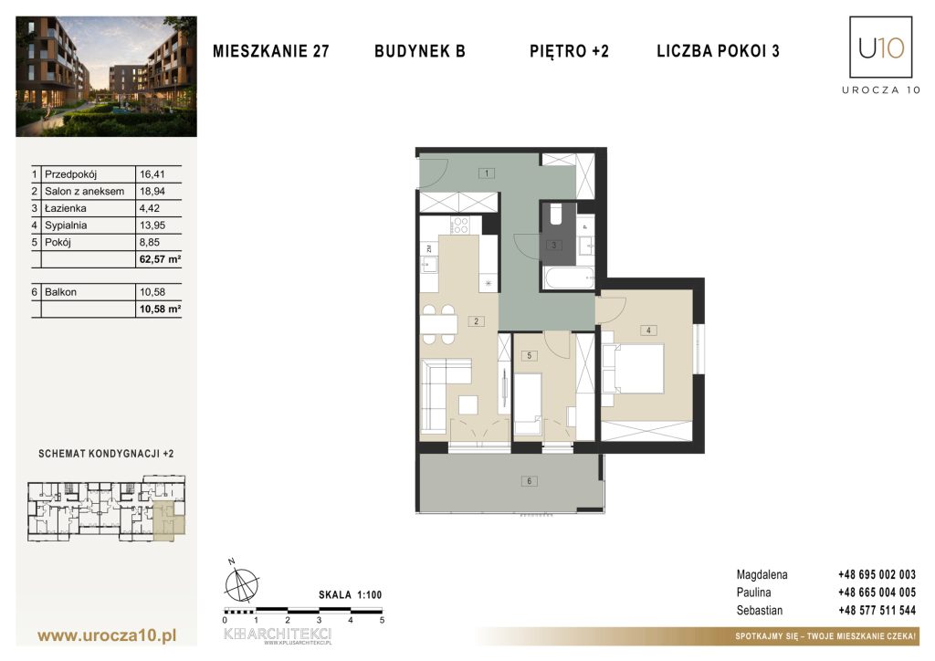Rzut mieszkania B.27 — Mieszkanie 27 • Budynek B • Piętro +2 • 3 pokoje